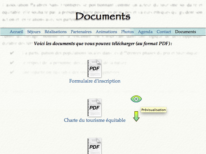 List of documents available for visualization and download